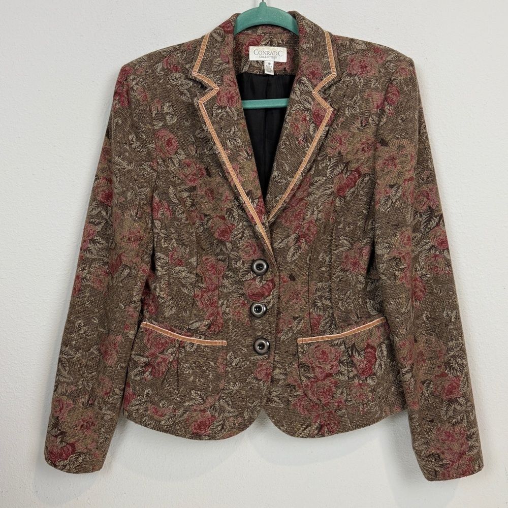 Conrad C Collection Y2K Cottagecore Floral Tapestry Blazer Velvet Ribbon Trim 10
